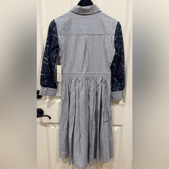 BNWT Eliza J Blue and White striped midi shirt dress lace size 6 $147 - Picture 3 of 7